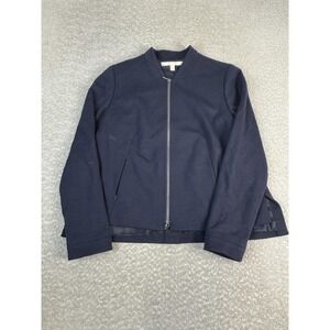Nordstrom Collection Jacket Womens L‎ Navy Wool Blend Full Zip Lined Collarless